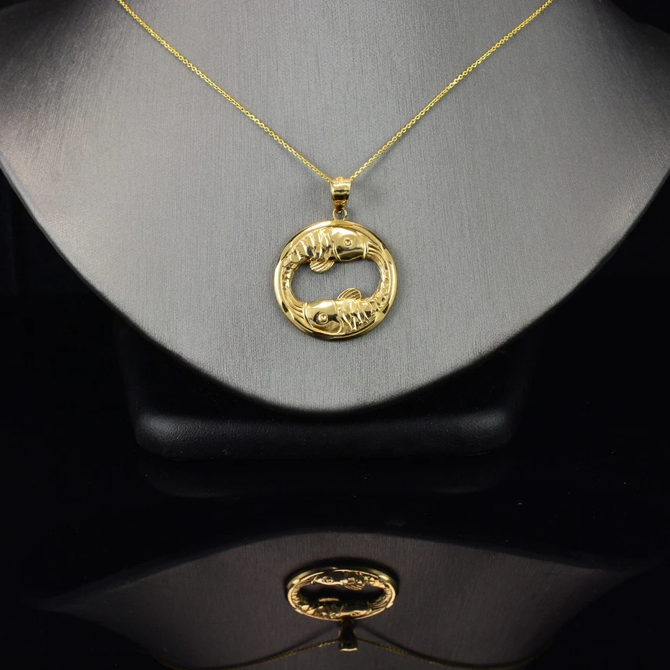 Pisces Zodiac Gold Fish Pendant Necklace - 10k & 14k Yellow, White, Rose Gold - Image 2 of 4