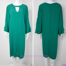 NEW Eloquii emerald green keyhole front ruffle sleeve shift dress, size 18