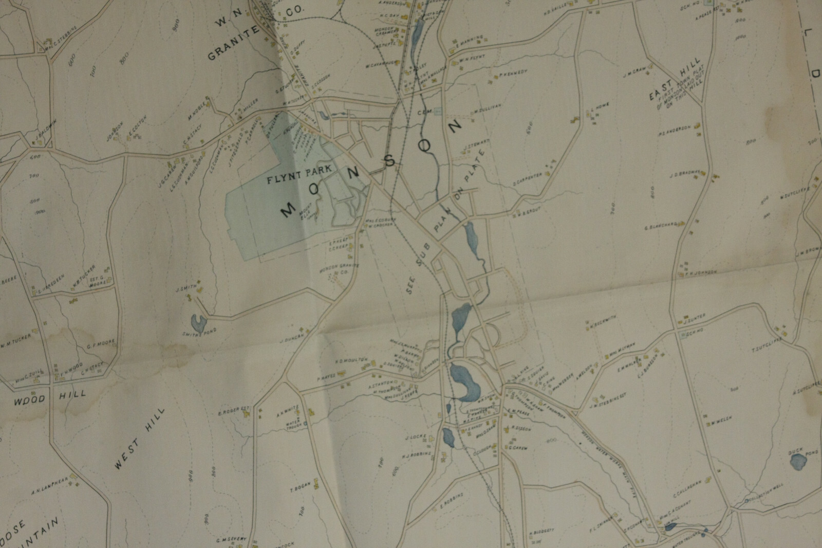 Monson Town MA Map from 1894 Atlas of Surveys Hampden Co 22x32" FOLDED