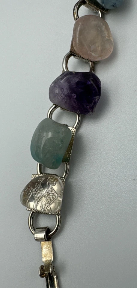 Серебряный разноцветный браслет с драгоценными камнями 7" - Изображение 4 из 4