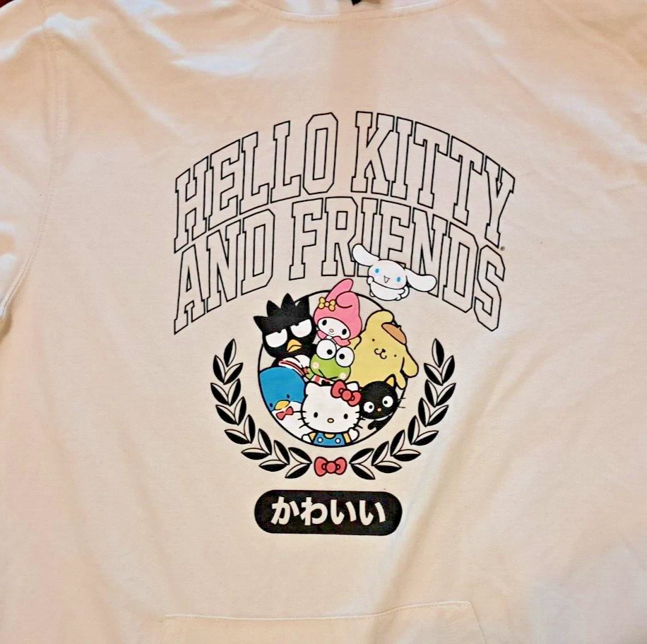 OFF WHITE Felpa con cappuccio unisex Hello Kitty And Friends taglia XXL 2XL pullover panna leggera