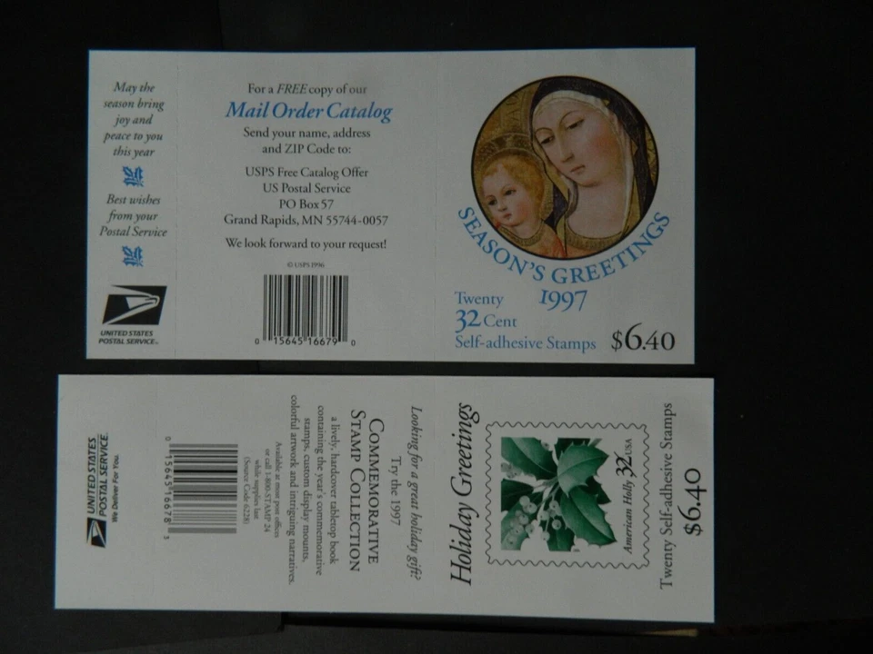 US 1997 CHRISTMAS SC# 3176a 3177a BOOKLET PANES OF 20 MNH - Image 2 of 2