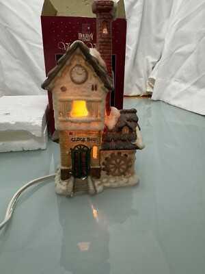 Holiday time vintage village clock shop