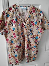 SB Scrubs Beige Floral 3 Pocket Scrub Top Size S