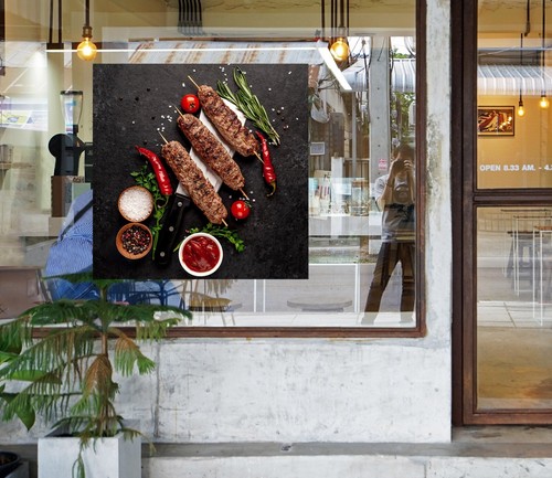 Kebab Window 3D Grill Kebab Shop BBQ O1646 Window Stickers Vinyl Wallpaper Wall ...