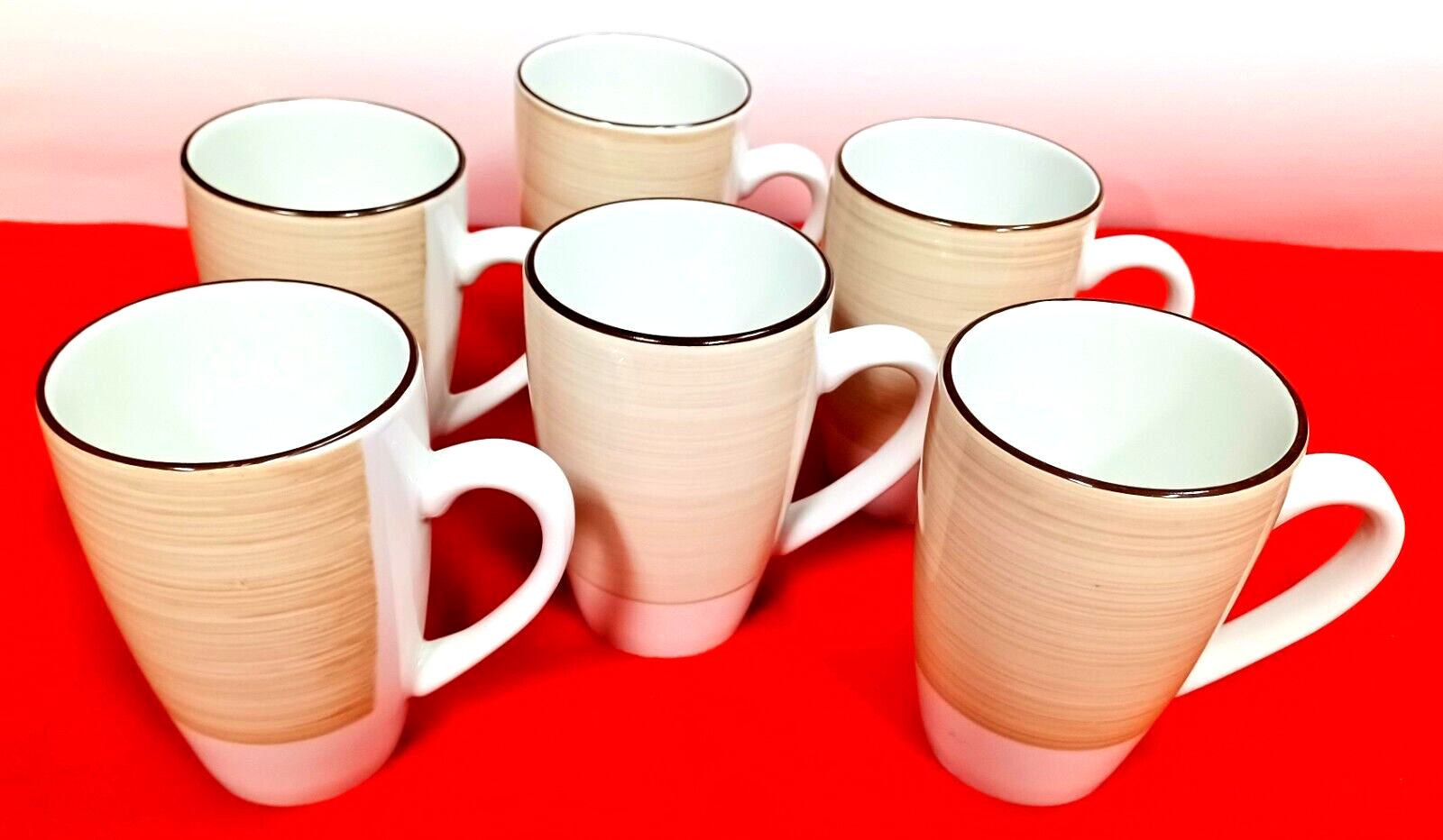 6 Steelite International Coffee Mugs England Tan Brown 43/4" Tea Cups