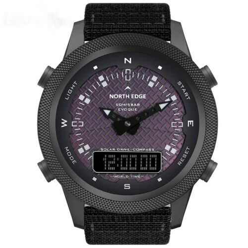 Men Solar Power Digital Watch Full Metal Waterproof 50M Compass Military