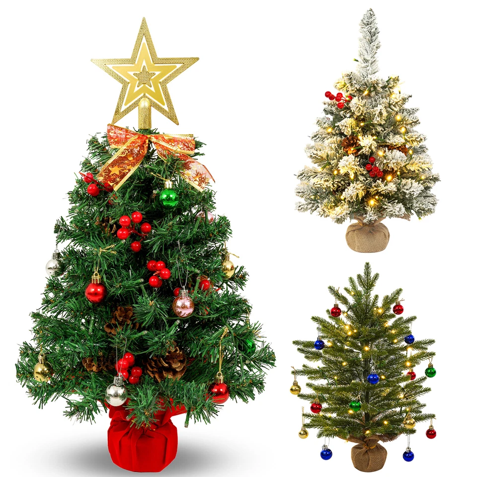 UTEN 60cm Xmas Tabletop Artificial Small Mini Christmas Tree w/ LED Lights Ornament