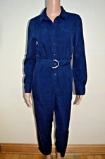 New M S Collection Utility Long Sleeve Tencel Belted Navy Jumpsuit Sz UK 6 16