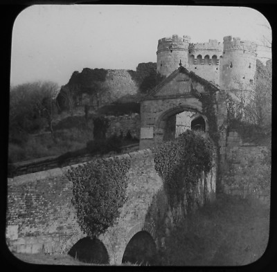 Glas magische Laterne Dia CARISBROOKE CASTLE ISLE OF WIGHT UM 1890 ALTES FOTO IOW