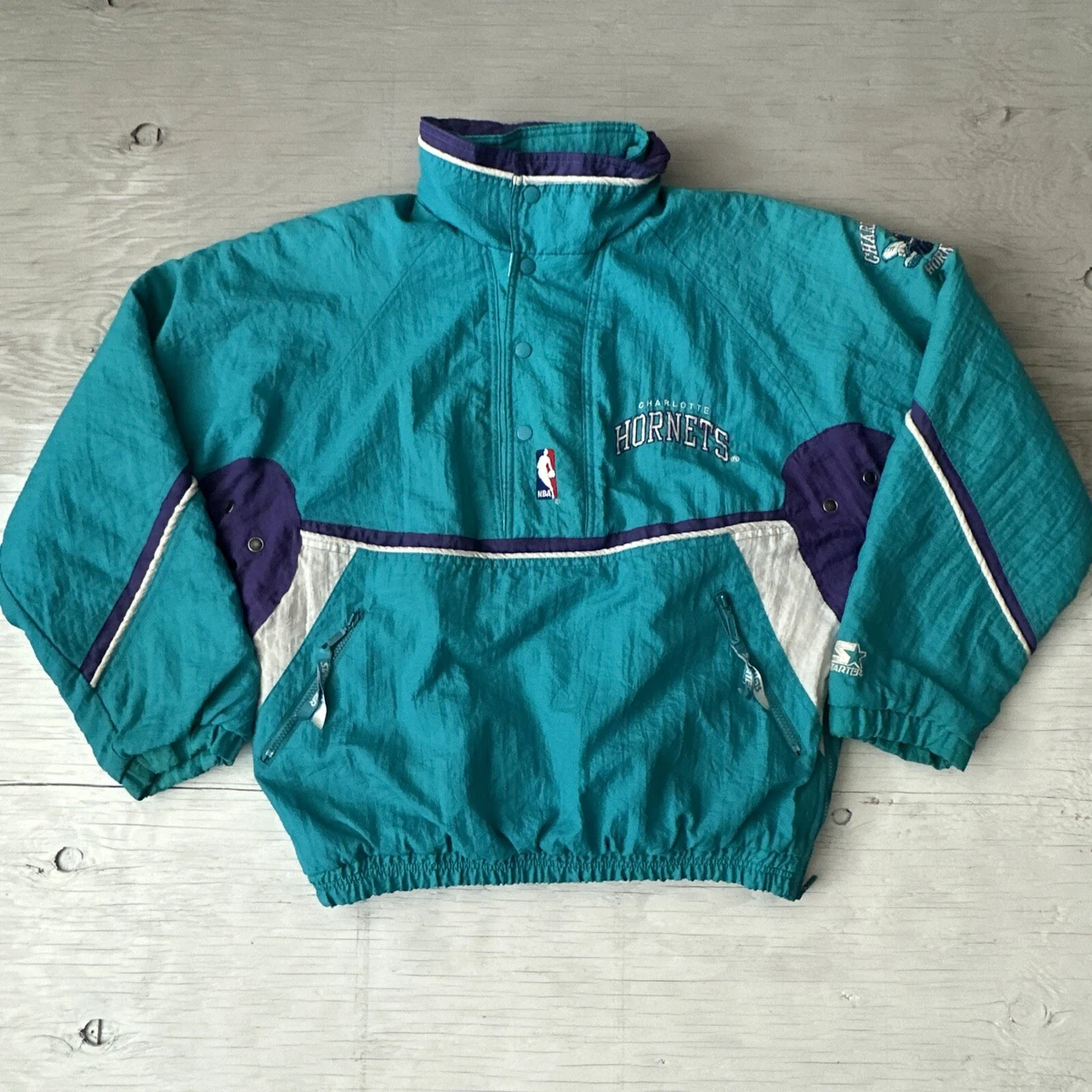 Vintage 90s NBA Starter Charlotte Hornets Pullover Half Zip Jacket Size Medium