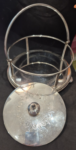 Antique Victorian cut glass butter dish silver plate cradle Cooper Brothers 1127 - Picture 4 of 12