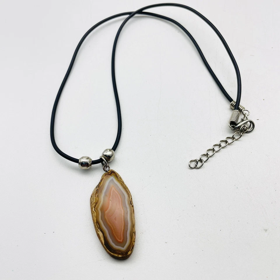 Collar Colgante Rebanada de Ágata Natural Cordón Negro Ajustable Boho Piedra Joyería Foto 2 de 4