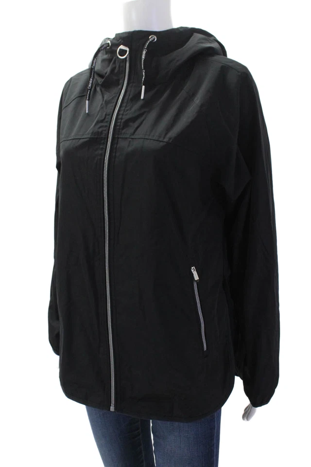 Impermeable cortavientos Calvin Klein para mujer negro con cordón cuello alto talla S Foto 2 de 4