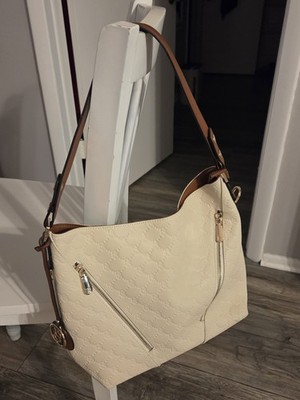 Bostanten Hobo Designer Handbag Shoulder Tote Cream And Brown Gold Accents EUC