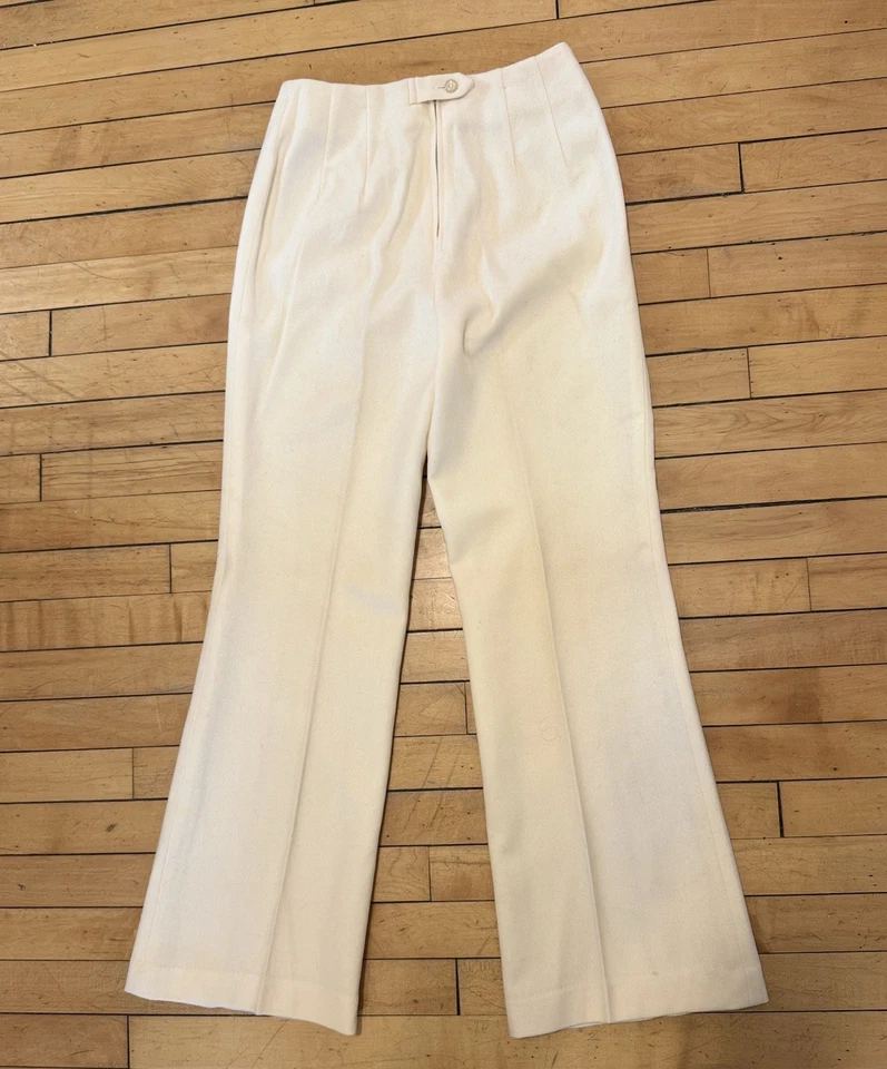 Pantalones de lana vintage años 70 Bell Bottom para mujer amarillo pálido pierna ancha 26