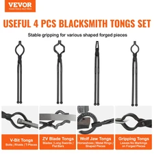 Blacksmith Tongs, 18” 4 PCS, V-Bit Bolt Tongs, Wolf Jaw Tongs, Bladesmiths