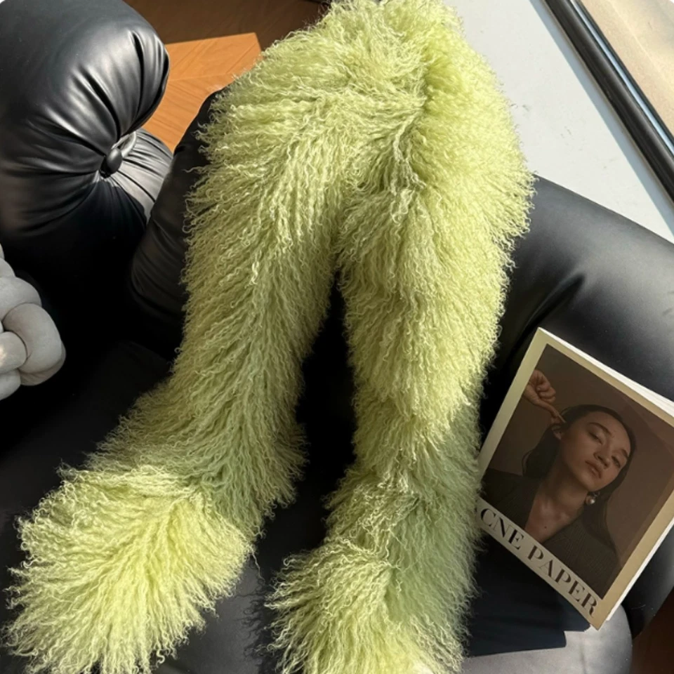 Real Mongolian Lamb Fur Scarf Shawl Wraps Long Double Sides Fur Pink Black Grey - Image 3 of 4