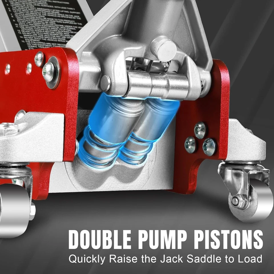 Gato de piso de carreras de 3 toneladas de bajo perfil, aluminio y acero 3 aluminio, ROJO Foto 3 de 4