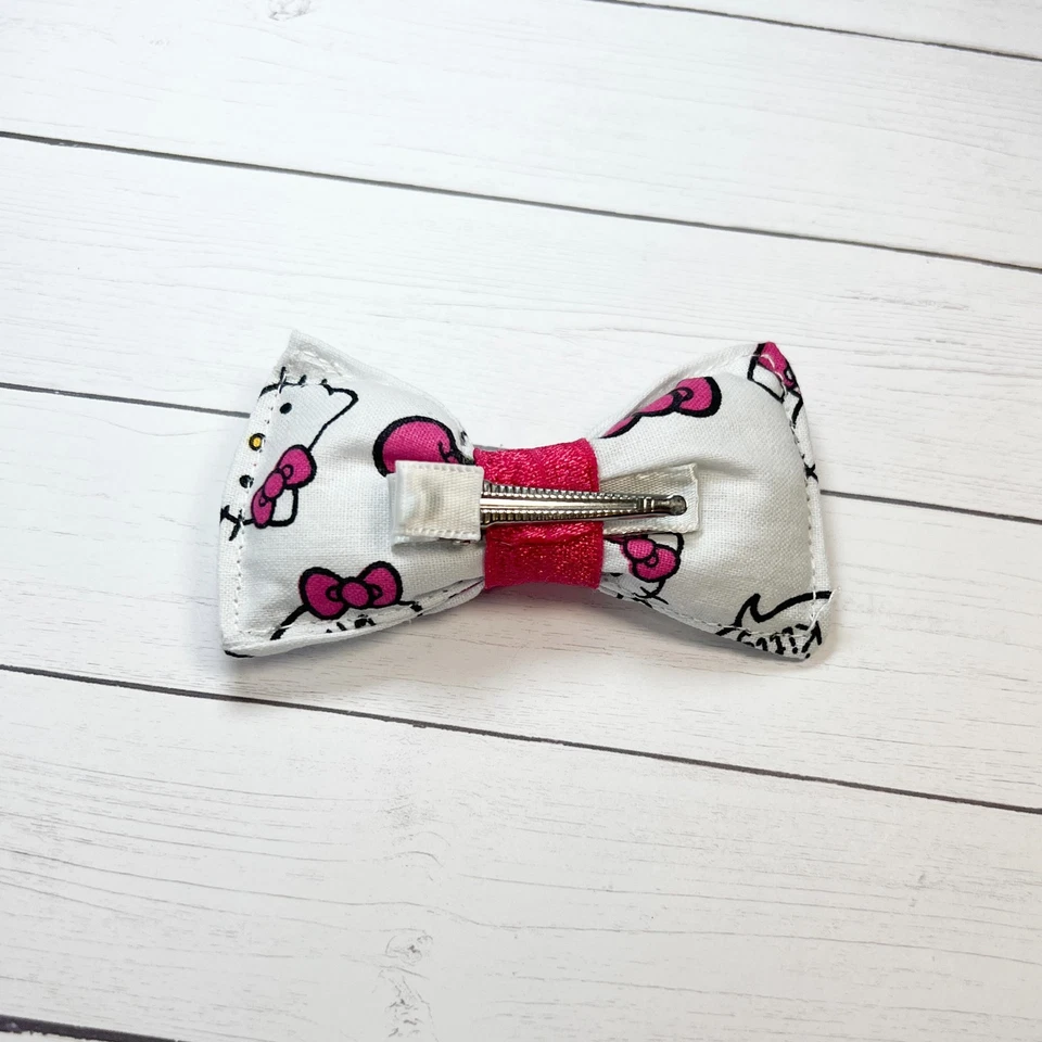 Small white pink Puffy Hello Kitty Hairbow with clip and headband - HAIR001 - Image 4 of 4
