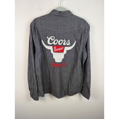NWT Lucky Brand Coors Banquet Rodeo Western Shirt Mens Large Grey Cotton Linen