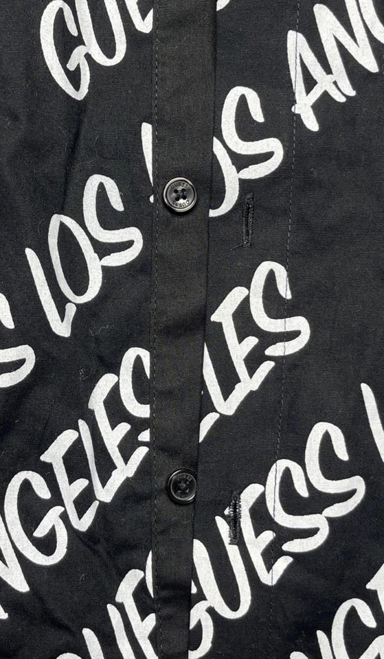 Vintage Guess Los Angeles Button Down Shirt All Over Logo Black/White -Womens XL - Image 3 of 4