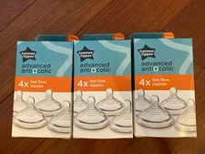 Lot Of 3 Tommee Tippee Fast Flow Nipples 6M+ Advanced Anti Colic 12X Nipples New