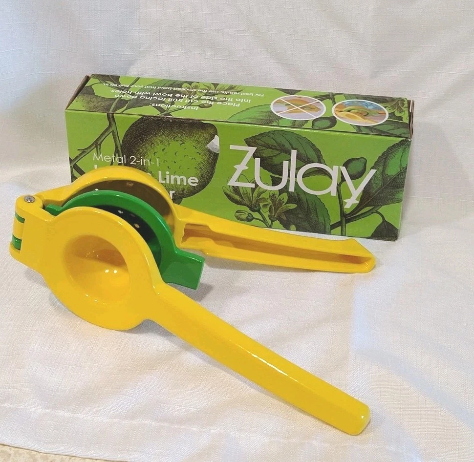 Zulay Metal 2-In-1 Lemon Lime Squeezer Hand Juicer Dual Press Max Extraction Box