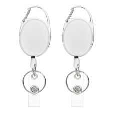 Retractable Badge Holder Reel Round, 2 Pcs Badge Reels Retractable Holder, White