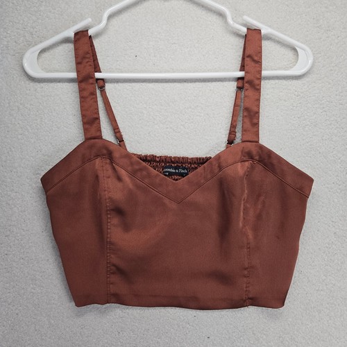 Abercrombie and Fitch Crop Tank Womens M Satin Sleeveless Smocked Back