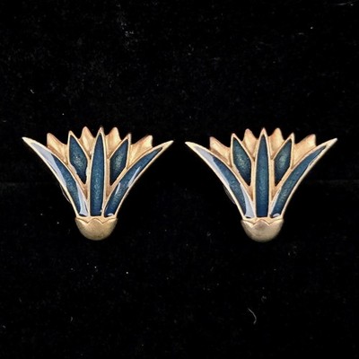 British Museum BMP Lotus Gold Tone Enamel Pierced Earrings