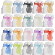 100 Organza Wedding Chair Cover Bow Sashes - Ribbon Tie Back Sash - Many Colors