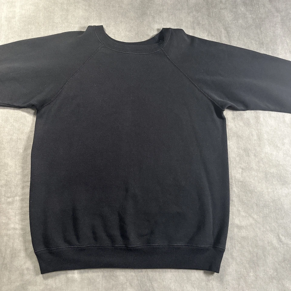 Vintage Hanes Activewear Sweatshirt Men Size LARGE Black Blank 80s Made In USA - Image 4 of 4