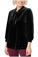Belle by KimGravel Women's Bellevet TieFront Blouson Slv Top Black