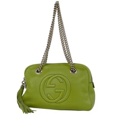 GUCCI Interlocking G Soho Double Chain Shoulder Bag Green Leather 308983 #BS2156