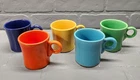 FIVE 'Early' Vintage FIESTA Ring Handled Mugs - Four Colors Unmarked