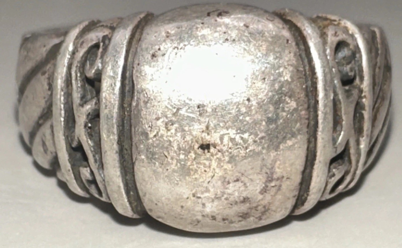 Domed Scroll Design Solid Sterling Silver Ring Si… - image 1