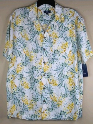 George Camp Shirt Button Up Short Sleeve Pineapple Print Size L (42-44)