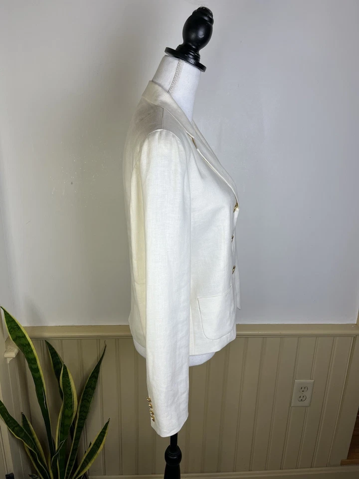 Lauren Ralph Lauren 亚麻 Crest Blazer 6 白金传统夹克学院风富豪 — 第 3/4 张图片