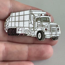 Vintage Load Master Garbage Truck Enamel Lapel Pin White Silver Tone Load-Master