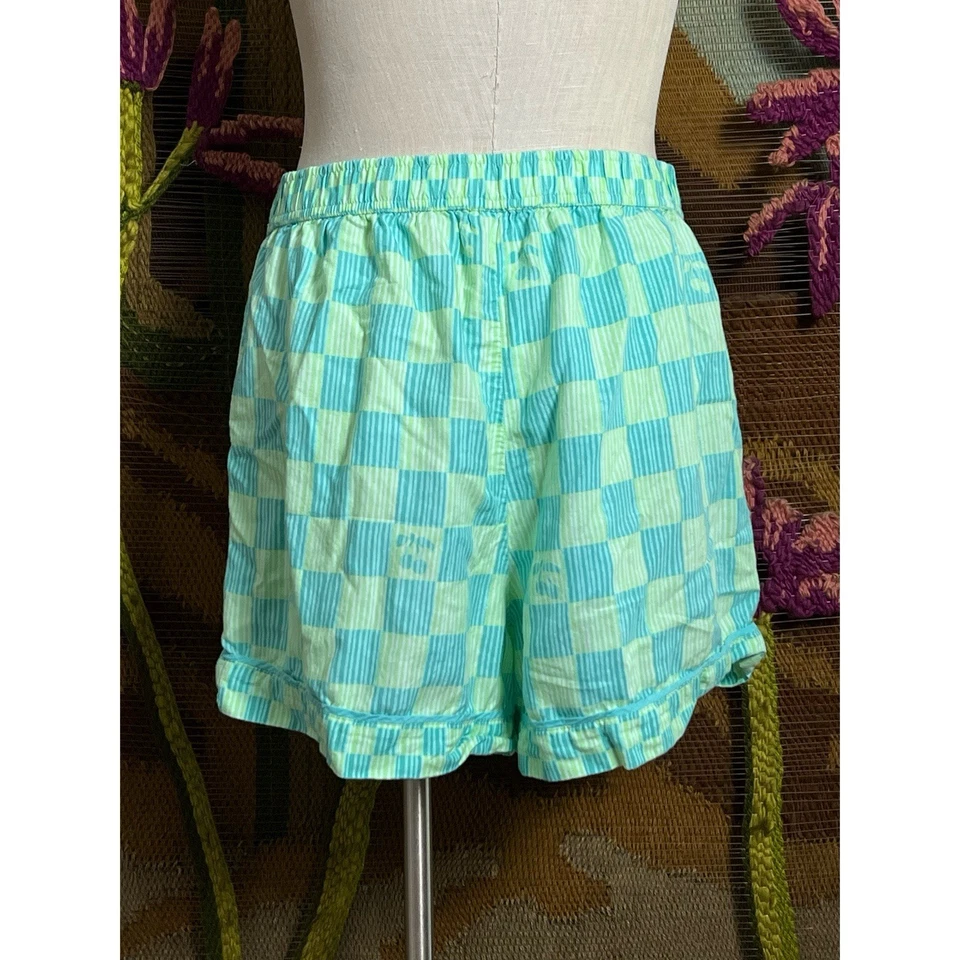 Pijama corto Anthropologie Wren azul verde a cuadros boxer dormir L Foto 4 de 4