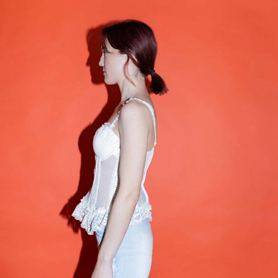 Vintage Y2K precioso corsé de encaje con volantes de hadas en blanco crema Foto 2 de 4