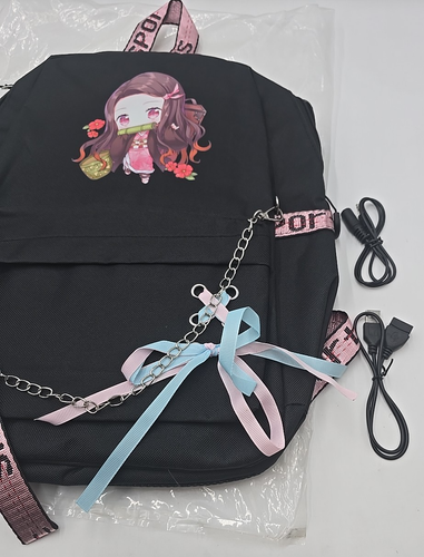 Anime Backpack Student School Bag Travel Outdoor USB Charging Port - Picture 4 of 9