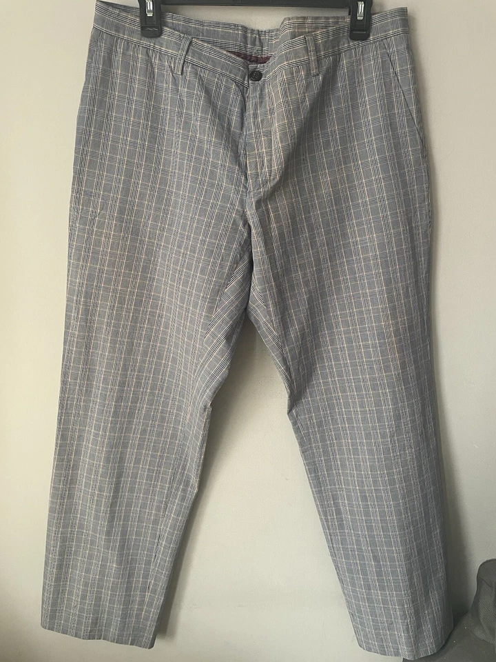 Pantalones chinos Etro Italia azul naranja a cuadros de algodón talla IT 54 / US 35x30 Foto 2 de 4