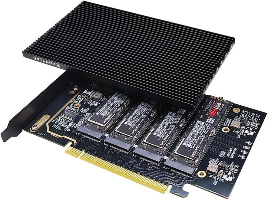 PCIe 4.0 Expansion Card for 4 NVMe M.2 SSDs with Heatsink - High Speed - Image 3 of 4
