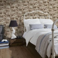 Image of AS Creation Wood Block Pattern Wallpaper Faux Effect Square Embossed Textured