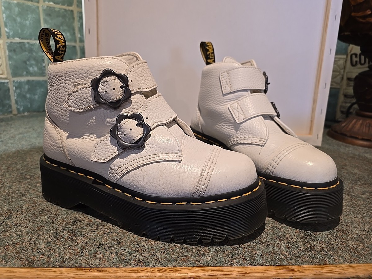 DR MARTENS DEVON FLOWER BUCKLE MILLED NAPPA LEATHER PLATFORM