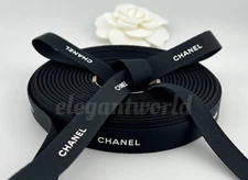 Chanel Black With White Font Gift Wrap Ribbon 1 Yard / 3 Feet (Width 1/2")