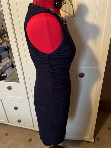 UNTOLD Ladies Navy Blue Sleeveless Ruched Beaded Knee Length Dress Size 10 - Picture 6 of 8