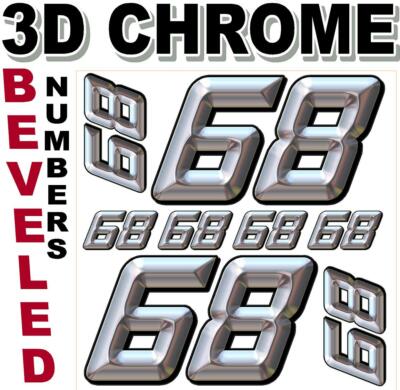 (#68) 3-D CHROME BEVELED NUMBERS Decal Sticker Sheet 1/8-1/10-1/12 RC ...